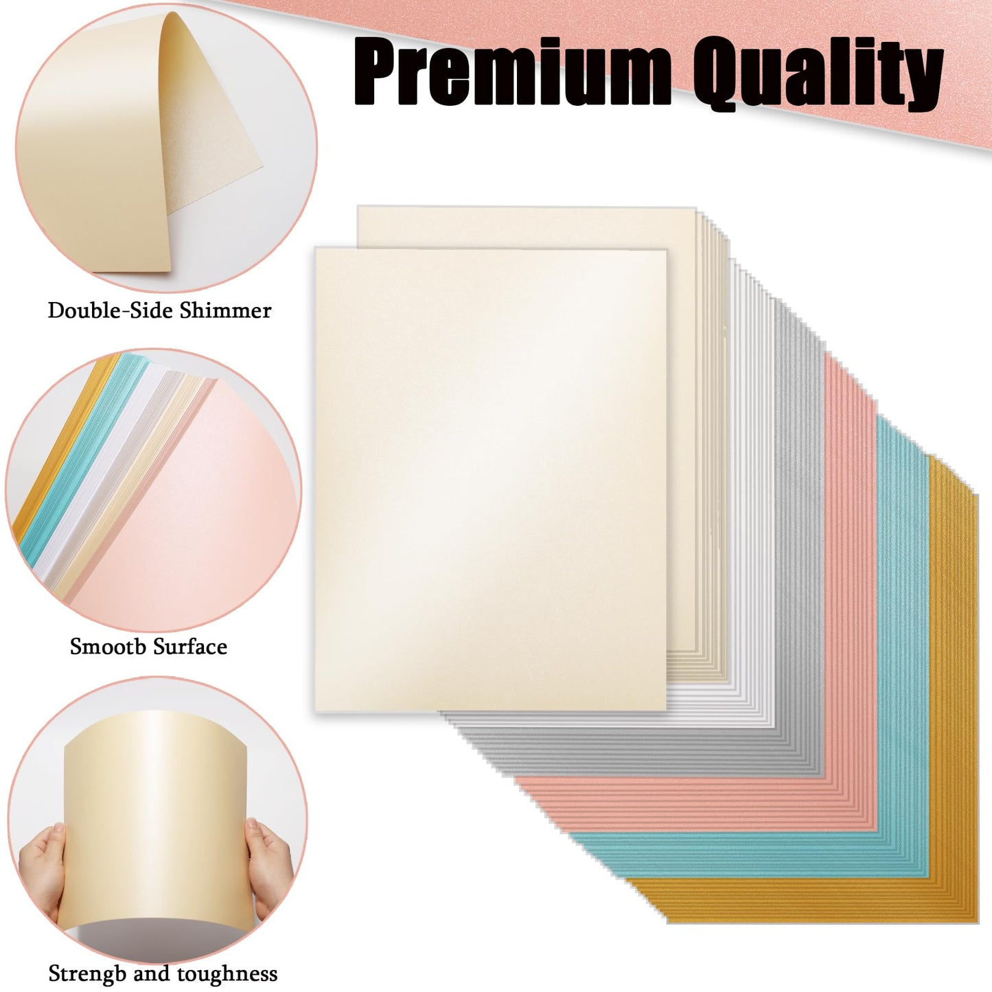 120 Sheets Shimmer Cardstock, Thick Cardstock 90lb/250gsm Pearlescent Card Stock Printer Paper, Metallic Paper for Invitations, Certificates, Crafts, DIY Cards, 6 Colors