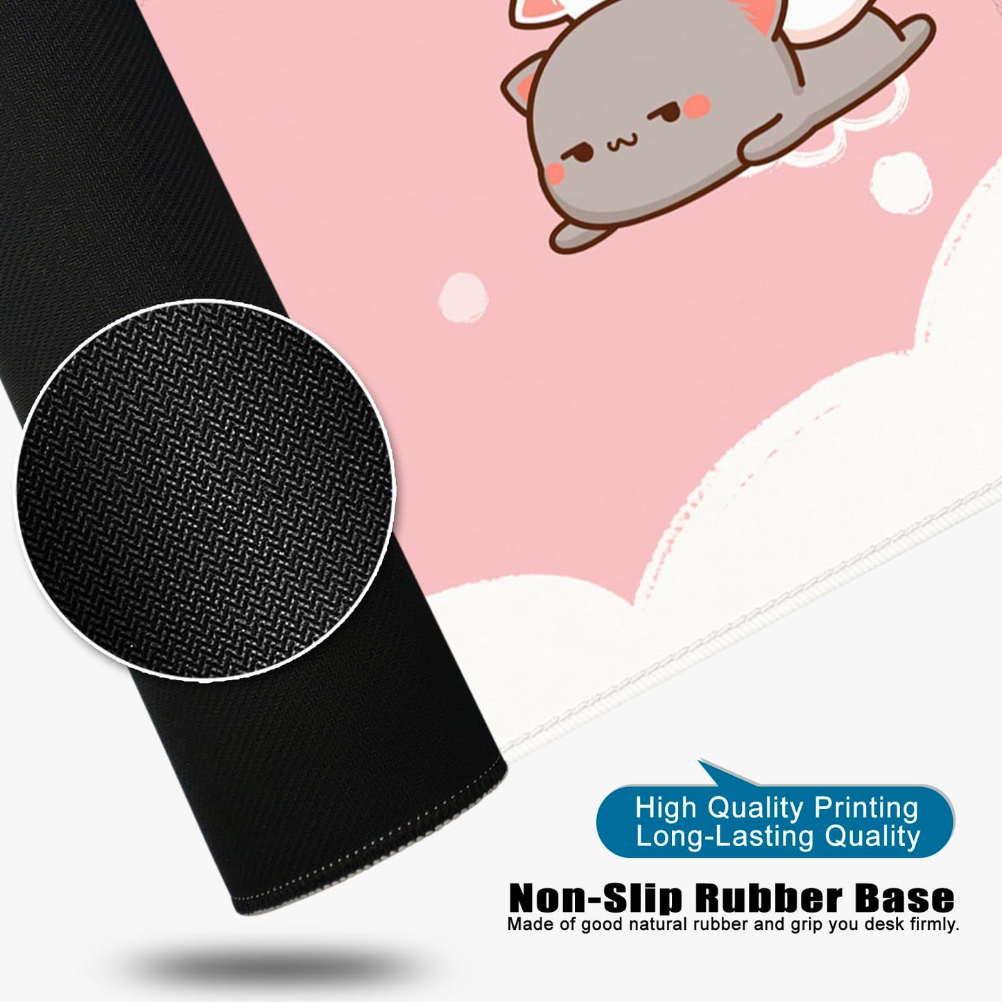 Pink Mouse Pad Cute Cat Large Gaming Mouse Pad Kawaii Keyboard Pad XL Desk Mat 31.5x11.8 inch Large Desk Pad Mouse Mat Pink Office Desk Accessories (Pink Cat -2)