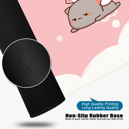 Pink Mouse Pad Cute Cat Large Gaming Mouse Pad Kawaii Keyboard Pad XL Desk Mat 31.5x11.8 inch Large Desk Pad Mouse Mat Pink Office Desk Accessories (Pink Cat -2)
