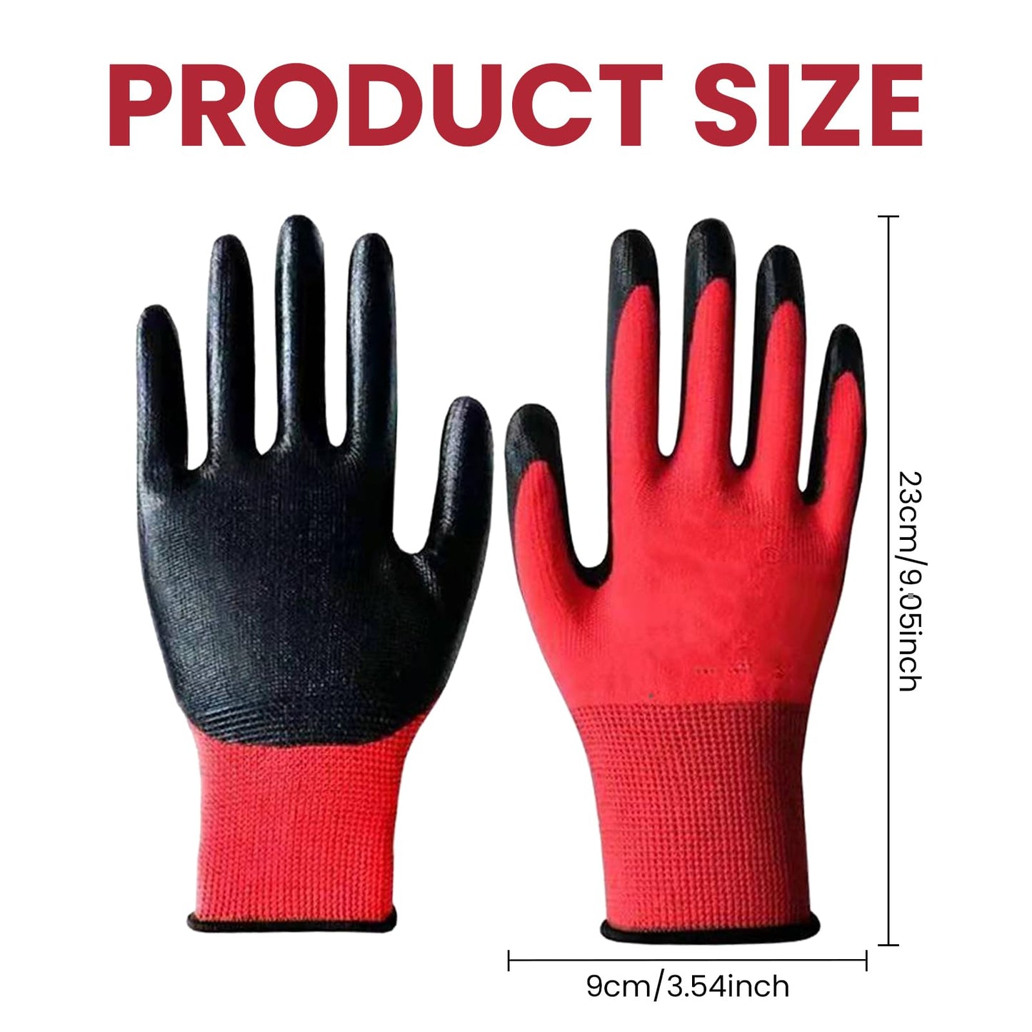 24 Pairs Gardening Gloves for Men Women, Rubber Coated Safety Work Gloves Bulk, Breathable Large Garden Construction Gloves for Weeding, Digging, Pruning, Construction, Black and Red