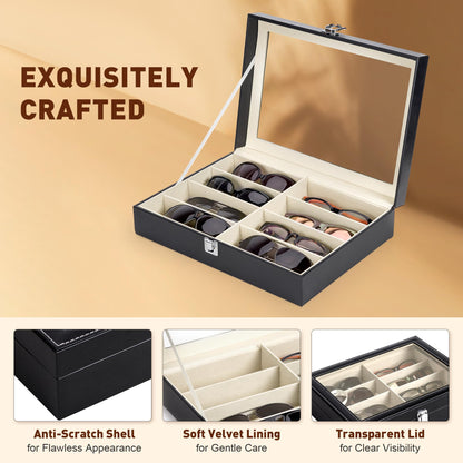 CO-Z Leather Multi Sunglasses Organizer Box for Women Men, Eyeglasses Eyewear Display Case, Sunglass Glasses Storage Box (8 Slot)