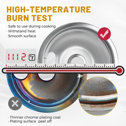 4 Pack Chrome Drip Pans, Compatible with Whirpool Kenmore Frigirate Stove Top Drip Bowls. Include 2 Pcs 6'' Range Replacement Drip Pans and 2 Pcs 8 '' Cooktop Drip Pans