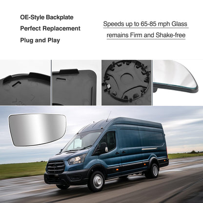 Algrix Passenger Side Lower Mirror Glass Replacement for Ford Transit 150 250 350 MK8 from 2014 to 2025, Right Towing Mirrors Convex Chromed Glass with Rear Mounting Backplate, Replaces BK3Z17K707A