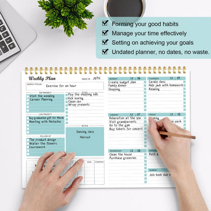 Weekly Planner Notepad Undated Weekly Goals Schedule Planner To Do List Notebook Planning Pad Calendars Organizers Habit Tracker Journal for Men & Women,52 sheets (8.5x12")