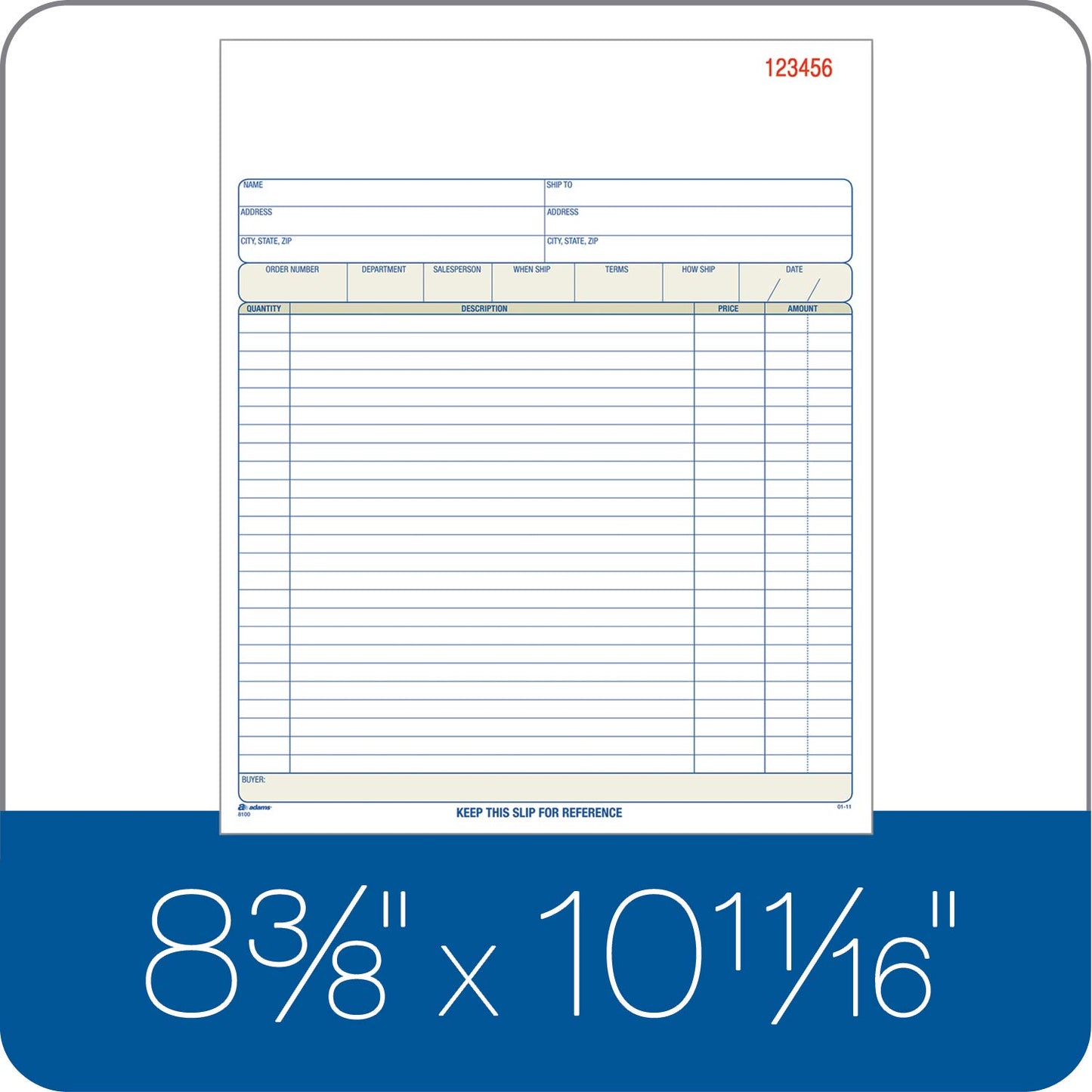 Adams Order Book, 8.38 x 10.69 Inch, 3-Part, Carbonless, 50 Sets, White, Canary, Pink (TC8100)