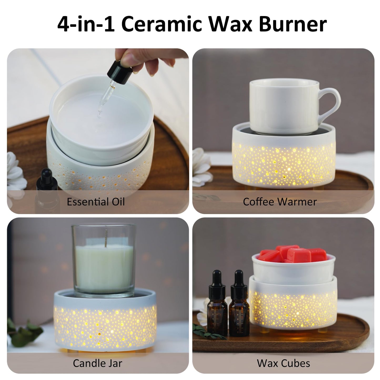 Wax Melt Warmer with Timer Ceramic 3-in-1 Oil Burner Electric Candle Wax Warmer Burner Wax Melter Fragrance Warmer for Scented Waxs Home Office Bedroom Aromatherapy