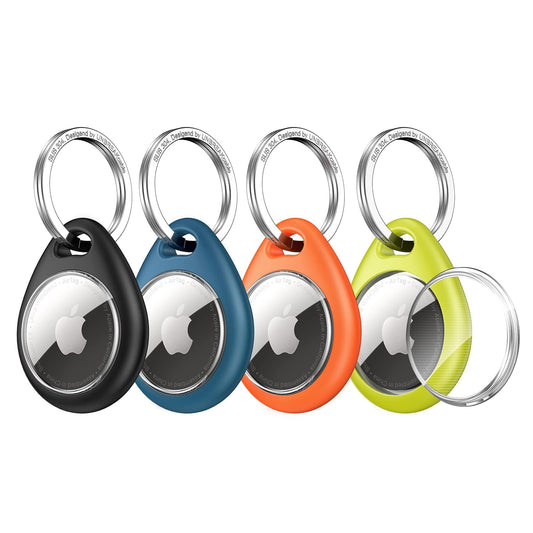 UNBREAKcable 4 Pack Ultra Secure Keychain Holder for Apple AirTag,Waterproof TPU Shell & Stainless Steel Ring [Durable Scratch-Resistant] [Easy Install] Protective Case for Key,Bag,Luggage,Pet Collar