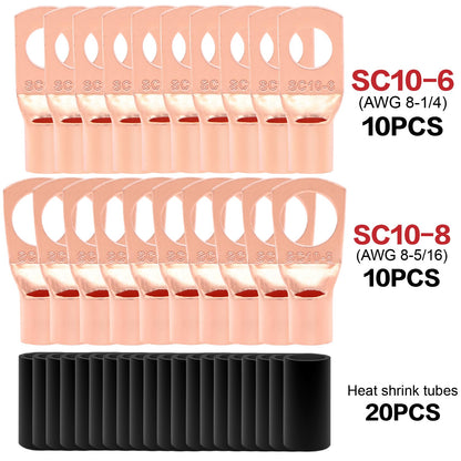 8 Gauge Wire (25ft Each - Red/Black) Copper Clad Aluminum CCA - Primary Automotive Wire,Car Amplifier Power & Ground Cable, 20PCS Lugs Terminal Connectors,20PCS 2:1 Heat Shrink Tubing