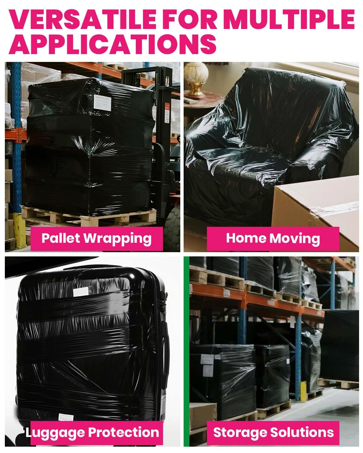 ADHES Mini Black Stretch Wrap with Handle, 5" x 1000ft Shrink Wrap Roll, 60 Gauge Heavy Duty Pallet Wrap Film, Self-Adhering Plastic Stretch Film for Moving & Storage Supplies