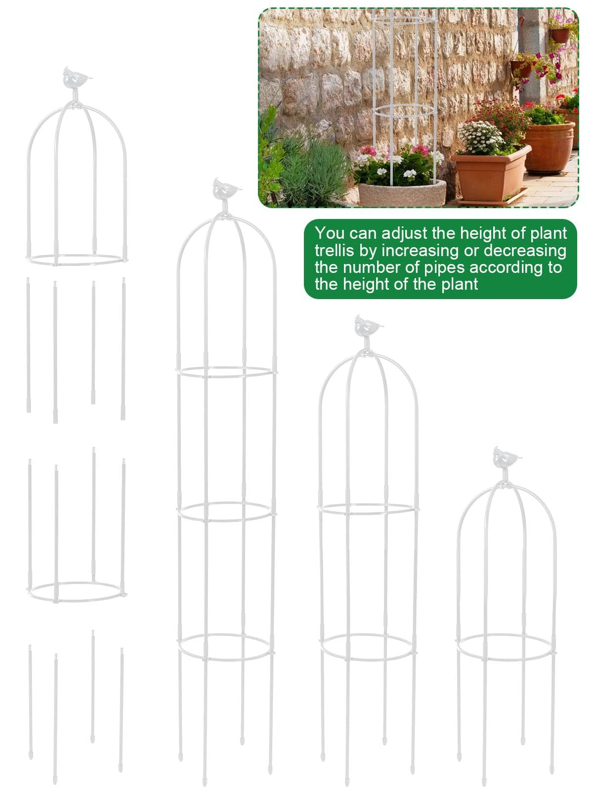 6 Feet Tall Garden Trellis for Climbing Plants Kalolary Garden Tower Obelisk Trellises Rustproof Metal Potted Plant Climbing Support for Indoor Outdoor Flowers Vegetable Fruits Vines Support (White)