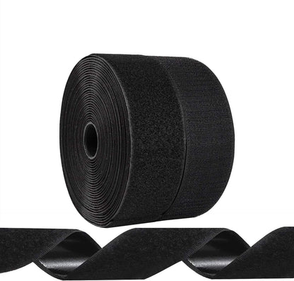 Black Heavy Duty Adhesive Hook and Loop Tape Roll - Industrial Strength, Easy to Cut, Strong Strips with Sticky Back (2 inch x 26 feet)