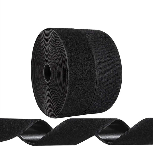 Black Heavy Duty Adhesive Hook and Loop Tape Roll - Industrial Strength, Easy to Cut, Strong Strips with Sticky Back (2 inch x 26 feet)