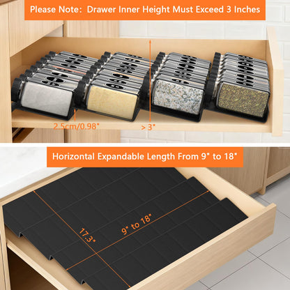 Ceecysaa Spice Drawer Organizer, 4 Tier- 8 Pack Expandable from 9" to 18" for Seasoning Jars Drawers Insert, Kitchen Spice Rack Organizers for Drawer/Countertop (Jars Not Included)