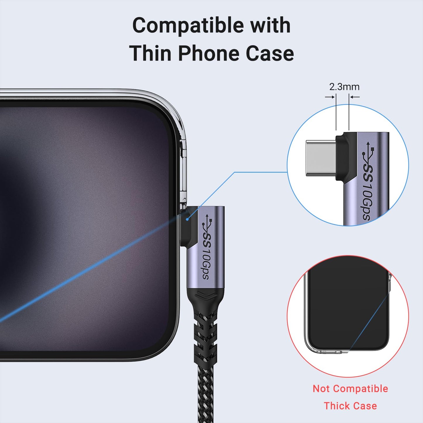 SUMPK USB C 3.1 Data Cable 10FT 2 Packs, Right Angle 100W Gen 2 Fast Charging 10Gbps High Speed Transfer Cable, 4k 60hz Video Output PD Cord Compatible for Monitor Display, Thunderbolt 3, MacBook Pro