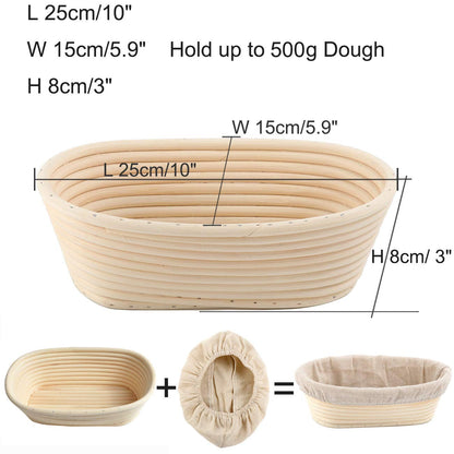 10" Oval Bread Proofing Basket Pack 2 Sourdough Bannetons Bortform Proving Rattan Basket Hold 500g Dough with Linen Liner Cloth