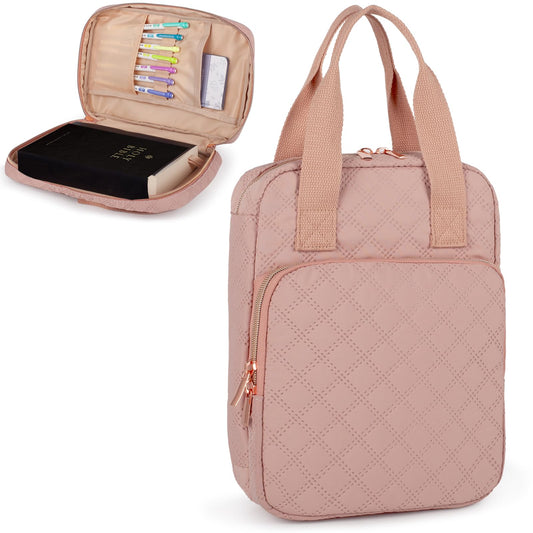 Bible Cover for Women, Bible Case,Carrying Bible Bag Scripture Case Church Bag Bible Protective with Font & Back Zippered Pocket