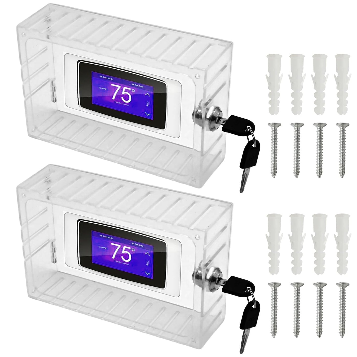 Saihisday 2 Pcs Thermostat Lock Box with Keys, Wall Mounted Acrylic Thermostat Guard Box Large Thermostat Cover with Lock Fit for 6.1"W×3.85"H All Type Wall Thermostats or Smaller