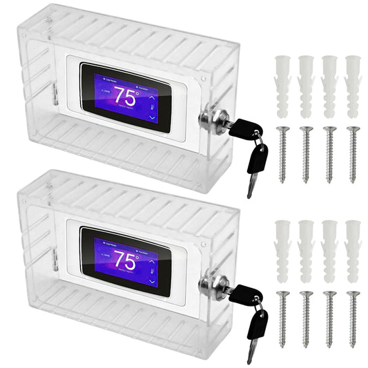 Saihisday 2 Pcs Thermostat Lock Box with Keys, Wall Mounted Acrylic Thermostat Guard Box Large Thermostat Cover with Lock Fit for 6.1"W×3.85"H All Type Wall Thermostats or Smaller