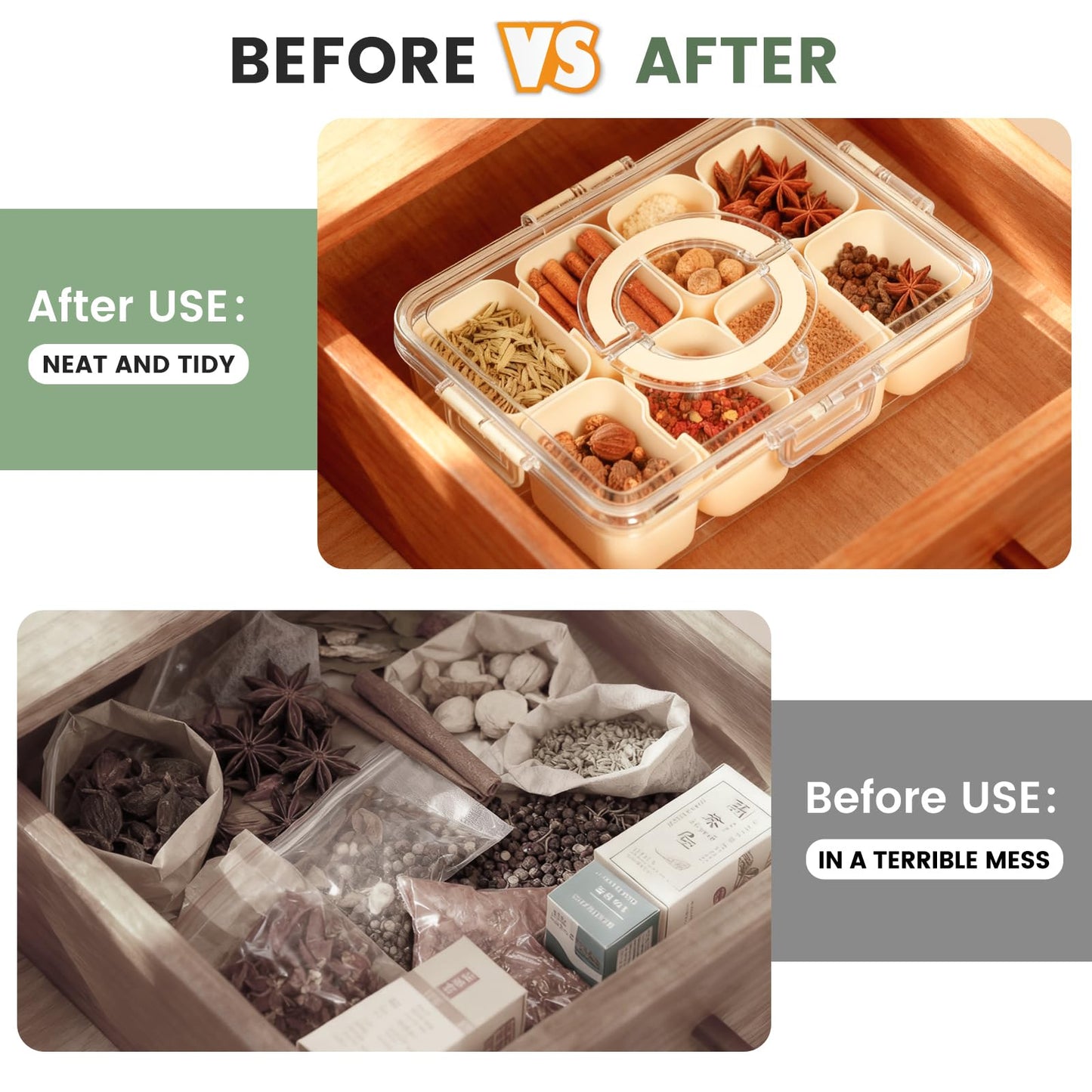 8-Compartment Snack Box with Lid, Clear Portable Serving Tray Organizer for Snacks, Fruits, Nuts, Candy, Ideal for Party, Travel, Picnic (2)