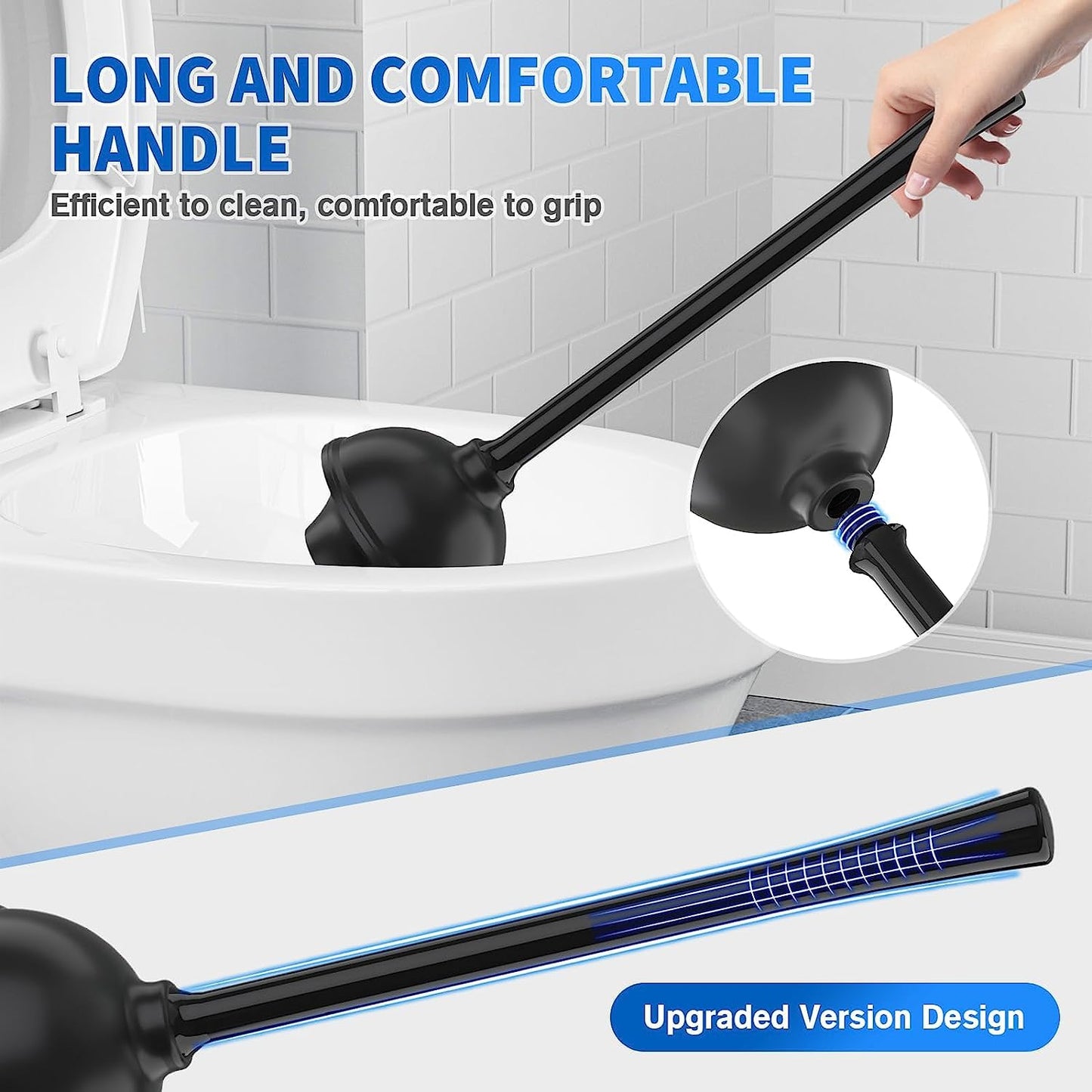Toilet Plunger and Brush, 2-in-1 Bowl Brush and Heavy Duty Toilet Plunger Set with Ventilated Holder Combo for 5.3-inch Toilet Drain Bathroom Cleaning (Black)