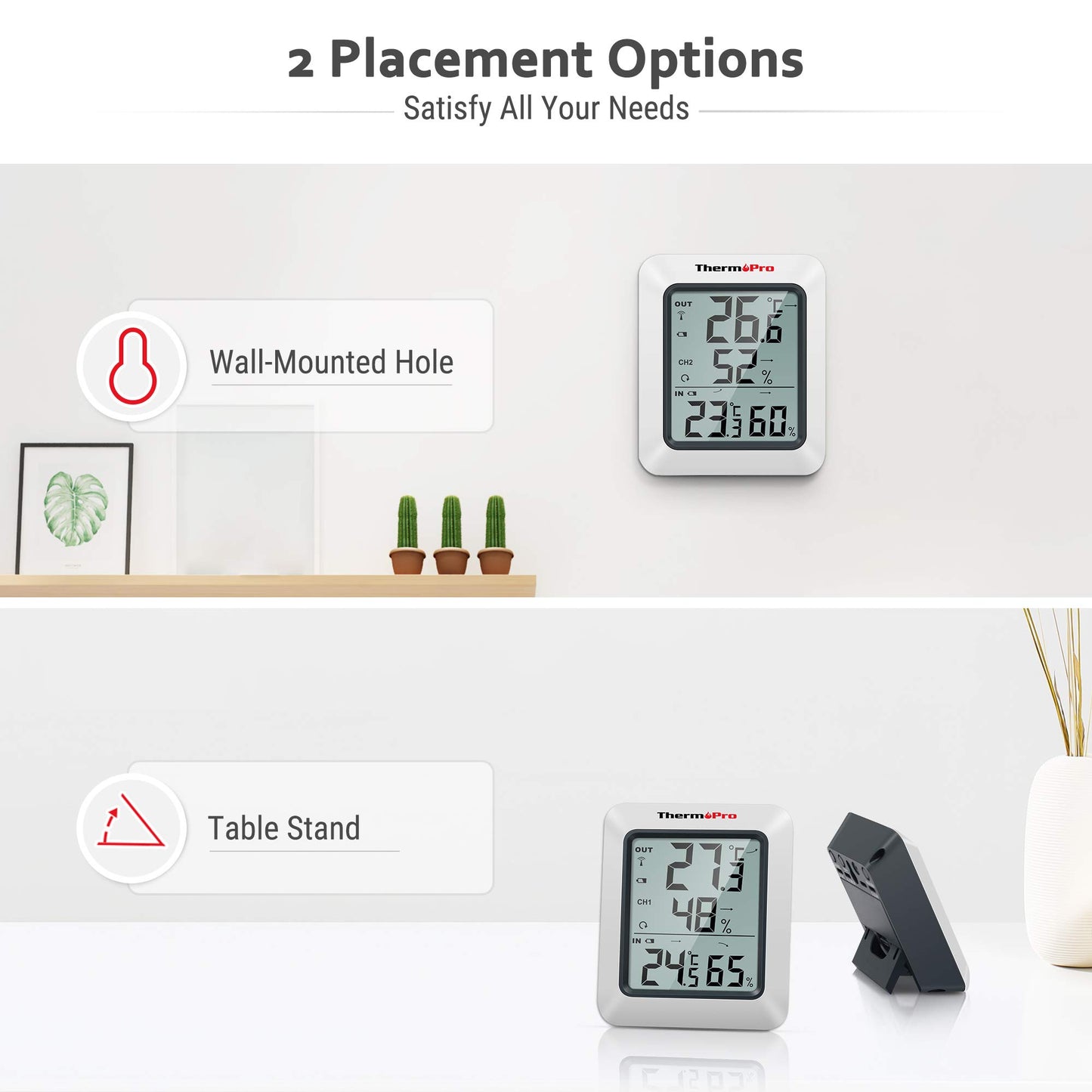 ThermoPro TP60B Digital Hygrometer Indoor Outdoor Thermometer Wireless Temperature and Humidity Gauge Monitor Room Thermometer with 500ft/150m Range Humidity Meter
