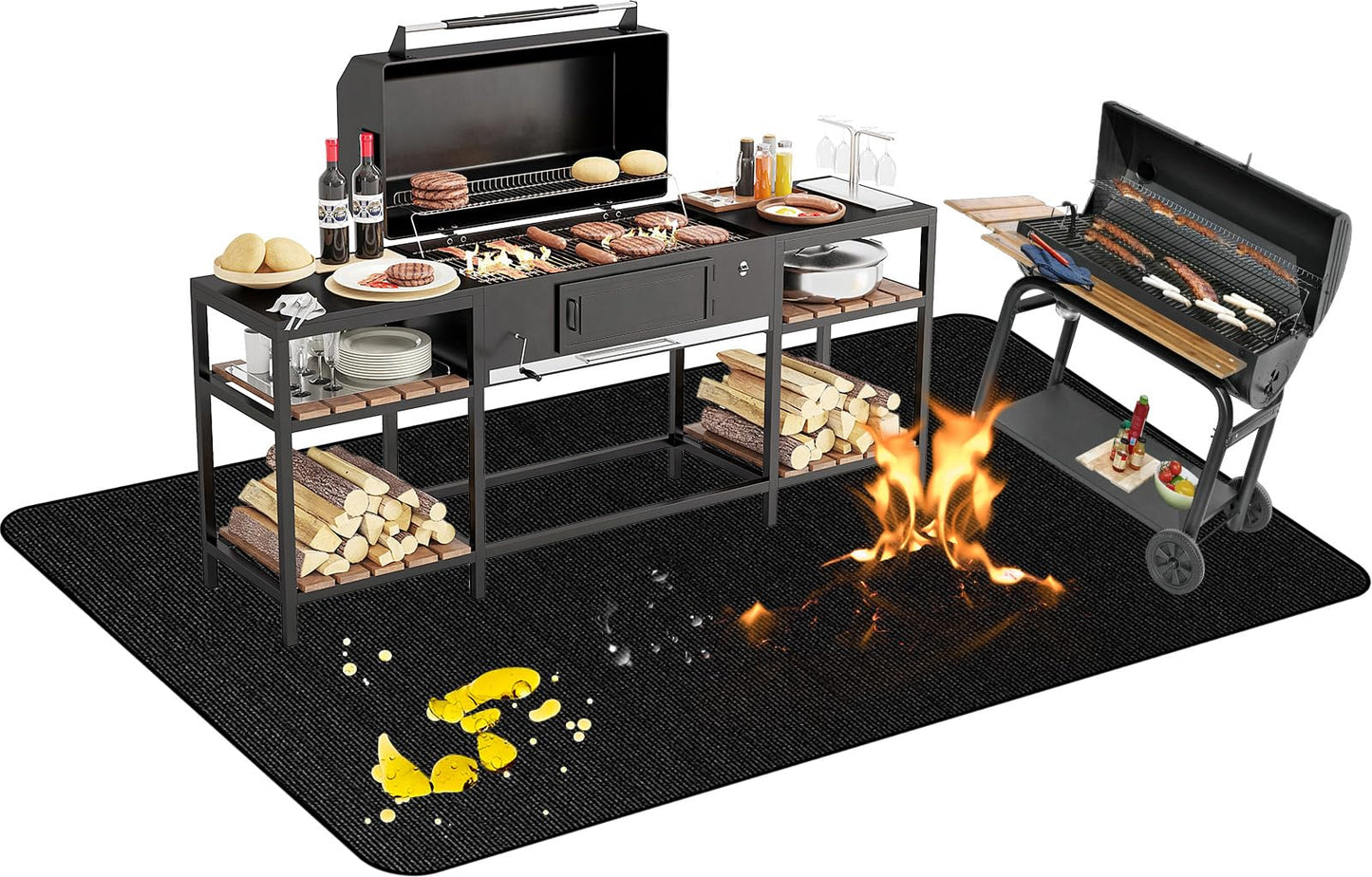 152 * 122cm Large Under Grill Mat for Outdoor Grill – Double-Sided Fireproof, Waterproof, Oil-Proof BBQ Mat Protector for Deck, Patio, Lawn, or Indoor Fireplace – Easy to Clean, Durable Design