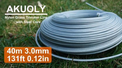 Akuoly Grass Strimmer Line Nylon Steel String Trimmer Spool 3.0mm 40m Round String Trimmer Spool Replacement fil de Coupe Bordure Acier for Gardens and Lawns