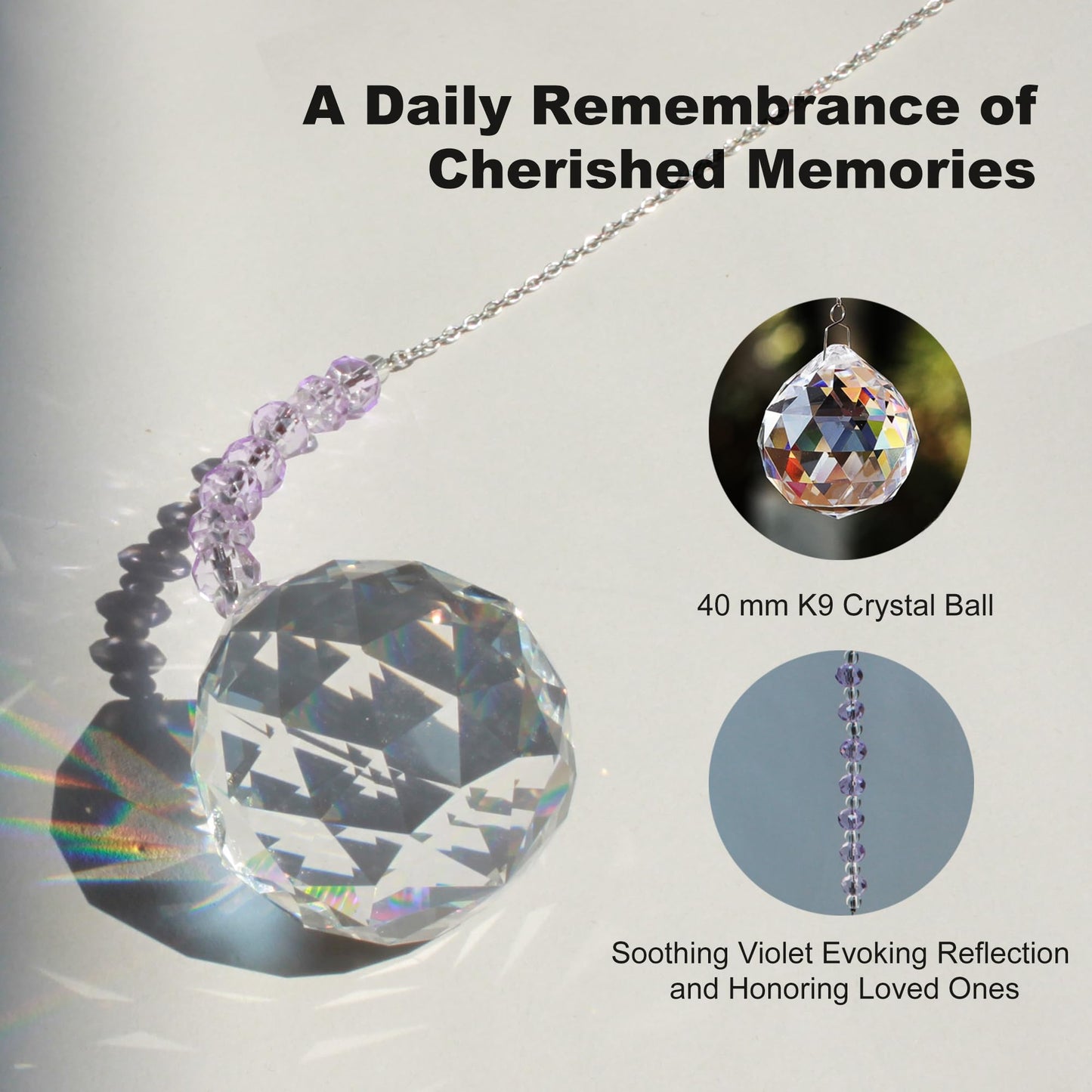 WOOWA Light by Your Side Sympathy Gifts for Loss of Loved One. Grief, Bereavement, Condolence, Sorry for Your Loss Gift. Crystal Rainbow Maker Suncatcher - Serene Lavender