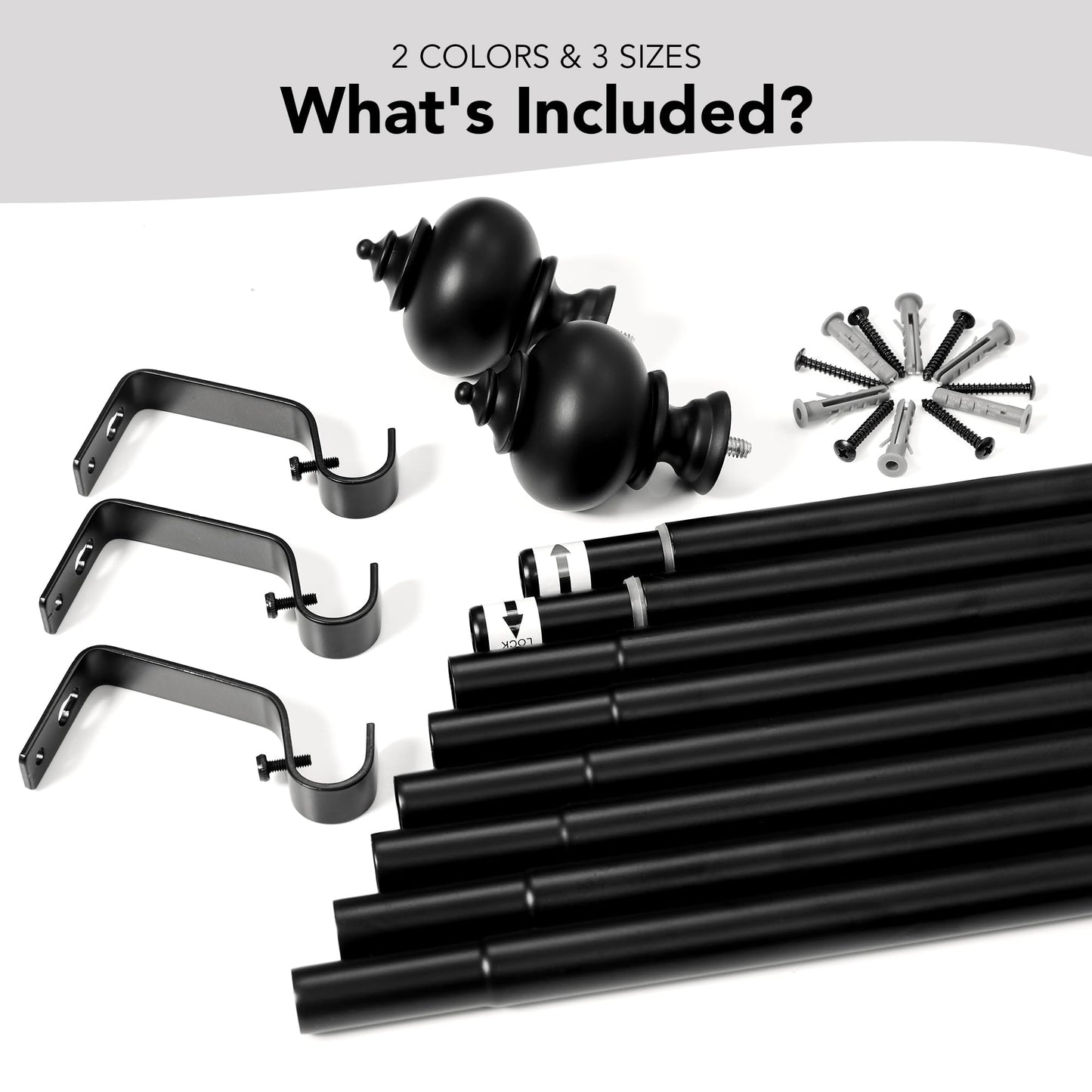 Deconovo Black Curtain Rods for Windows 66 to 120 Inches, Adjustable Decorative Single Window Curtain Rod Set, Curtain Rods with Finial, 3/4 Inch Diameter Steel Tube with Black Finish