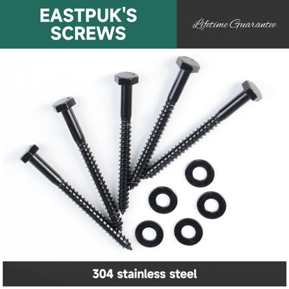 EASTPUK (8Sets) 3/8" x 5" Hex Head Lag Bolts, Heavy Duty Lag Screws with Washers, 304 Stainless Steel, 3/8 Bolt for Wood, Partial Thread, Black Oxide
