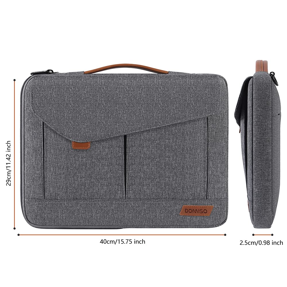 DOMISO 15-15.6 Inch Laptop Sleeve Bag Water Resistant Briefcase Messenger Shoulder Bag for ThinkPad L580/16" MacBook Pro/IdeaPad 320/Dell XPS 15/HP Envy x360/ASUS ROG Zephyrus/Acer Chromebook,Grey