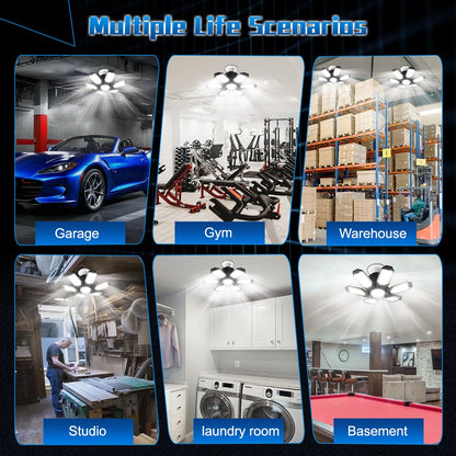 POLARPRA Garage Light - Super Brighter 15000LM Garage Light Bulb 150 Watt Equivalent Screw into E26 Socket w/ 6 Deformable Panels 6500K Led Shop Lights for Base Basement Workshop Warehouse Attic