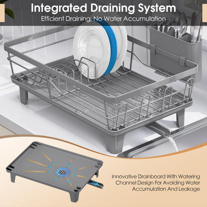 Urackify Dish Drying Rack - Large Dish Rack with Drainboard for Kitchen Counter, Stainless Steel Dish Drainer Fits Most Kitchen Sinks, Gray
