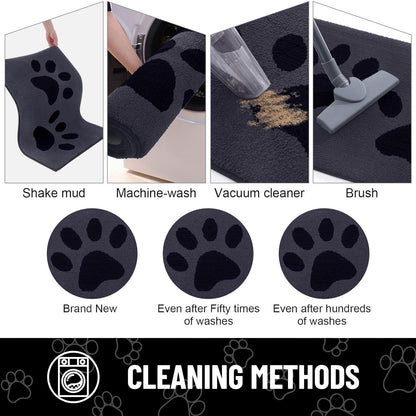 Arotive Indoor Door Mat, 20" x 30" Absorbent Dirt Resist Washable Front Back Door Mat, Non-Slip Low-Profile Dog Paws Entrance Doormat, Durable Inside Floor Mats for Entryway, Dark Grey and Black