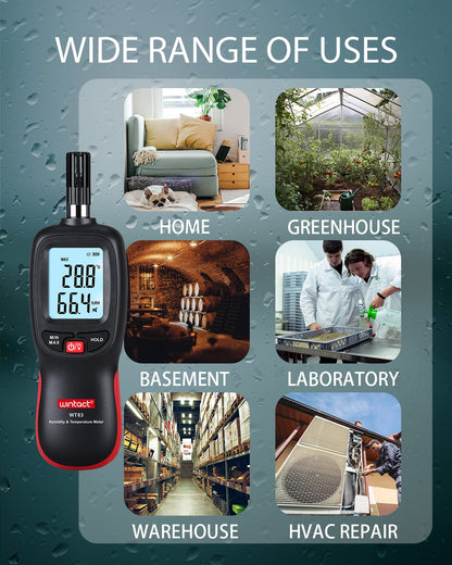 Wintact Digital Psychrometer Thermometer Hygrometer with Backlight Thermo hygro Meter, Dew Point and Wet Bulb Temperature with Max min Value, Data Hold, Battery Included