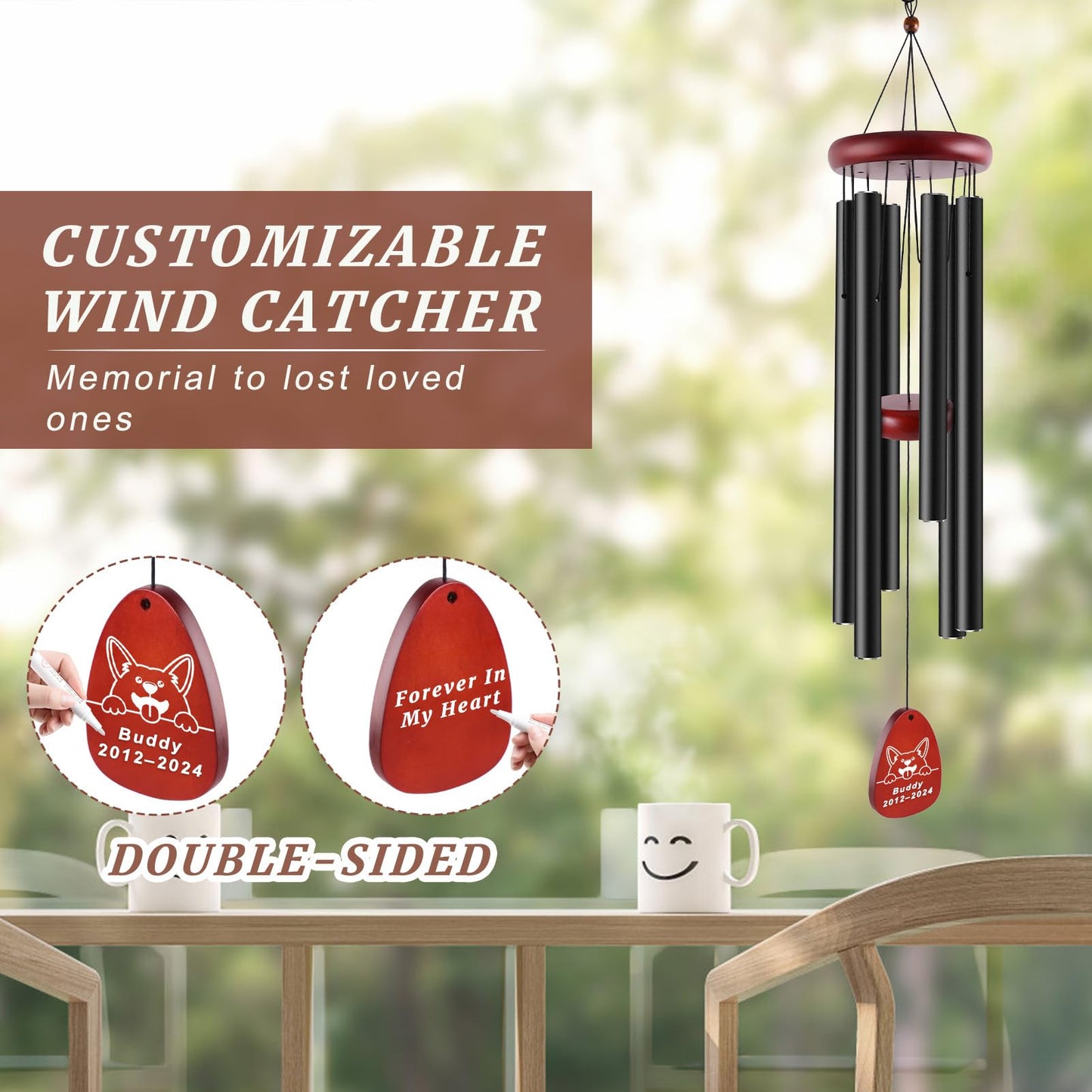 Remiawy Wind Chimes Outdoor, 37" Large Deep Tone Windchimes with 6 Aluminum Tubes, Sympathy Gift for Loss Loved One, Memorial Wind Chimes for Outside Garden Patio Yard Balcony Courtyard and Home Decor