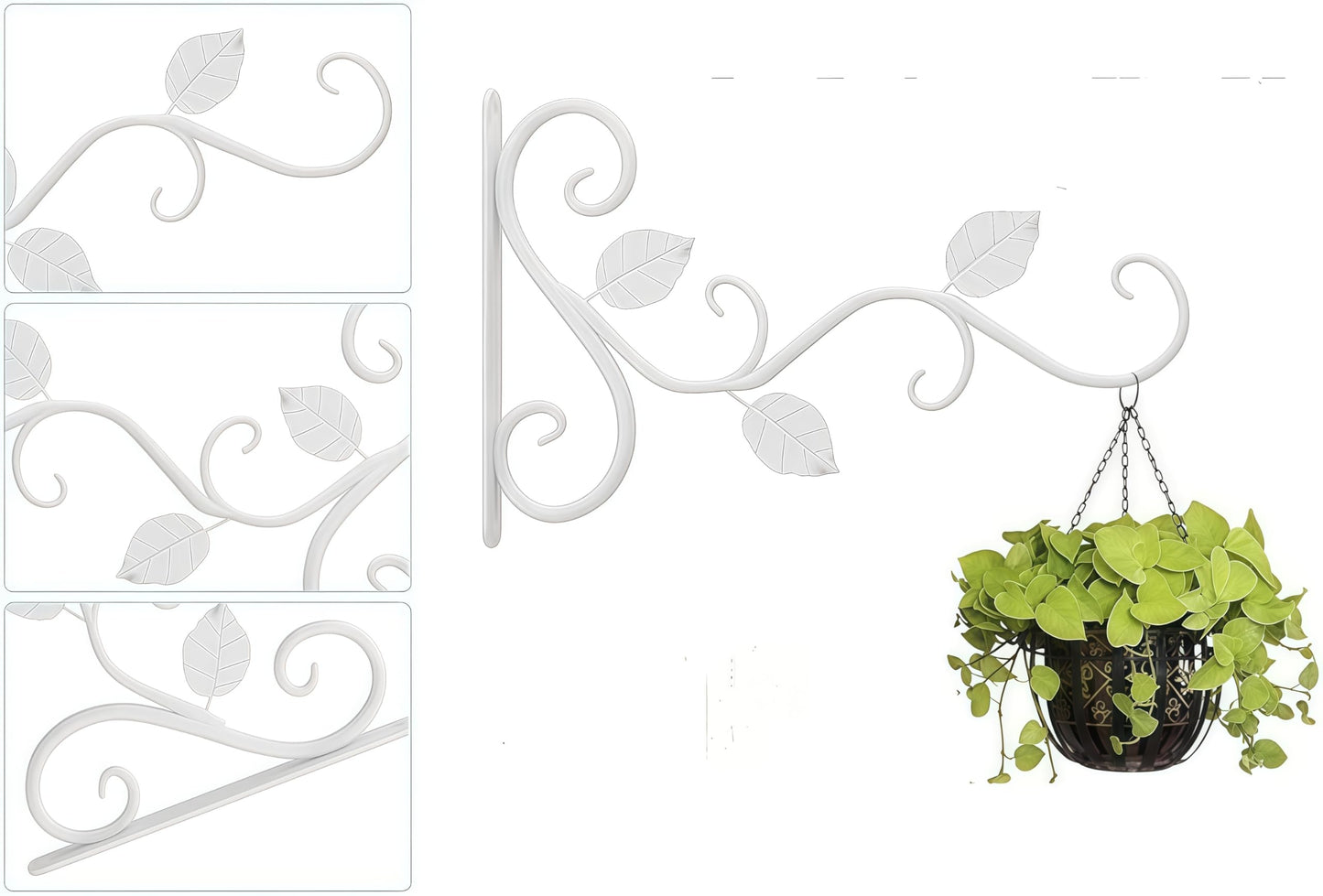 2 Pieces Hanging Plant Holder, Iron Wall Hooks for Flower Basket, Flower Hooks, Retro Garden Hooks for Hanging Baskets, Bird House, Lantern, Includes Screws and Expansion Screws(White(20 * 30cm))