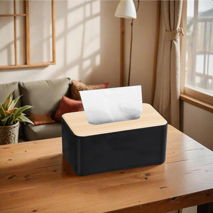 Bamboo Tissue Box Cover - 2 Pack Versatile Tissue Box Holder for Bathroom,Home,Office & Car - Space-Saving Design for Any Surface, Black