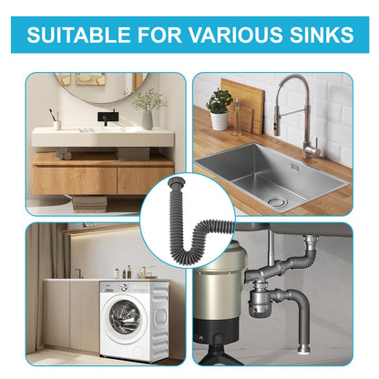 QruiLanTu 1 1/2" Flexible Drain Hose, Extendable Flexible Sink Drain Hose P-Trap with Adapter Suitable for Kitchens Bathrooms Outdoors and RVs (15 in-42.4in/58 cm-107 cm)