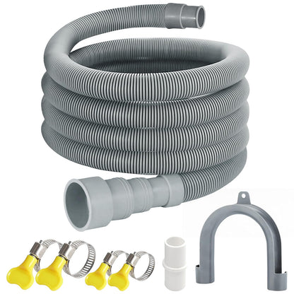 Universal Washing Machine Drain Hose, 10 Feet Flexible Washing Machine Drain Hose, Washer Drain Hose, Portable Discharge Washer Hoses with 1 Extension Adapter and 2 Hose Clamps, 1 U-Bend Hose Holder
