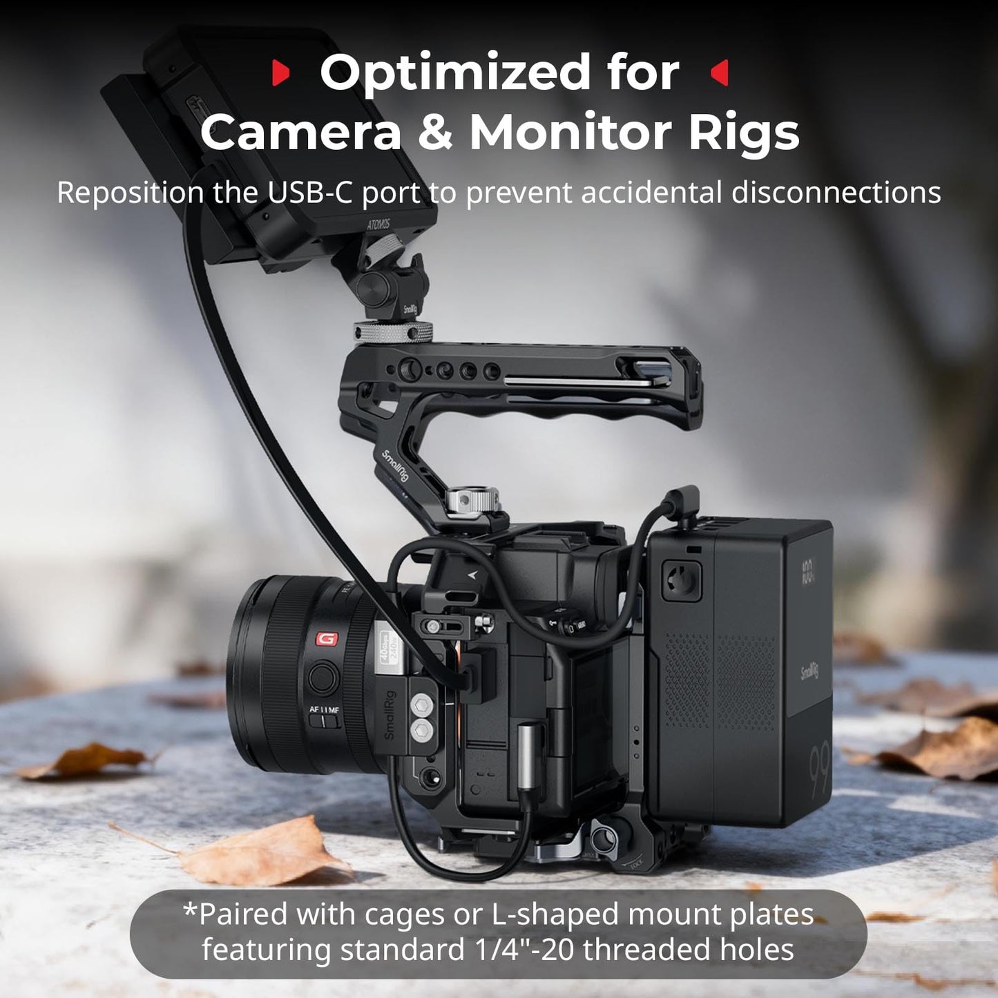 SmallRig USB-C Cable Male to Female [20Gbps, 240W], with 1/4''-20 Screws for Camera Cage, L-Shape Mount Plate, USB 3.2 Gen 2x2 Fast Data Transfer & Power Delivery Cable - 5595