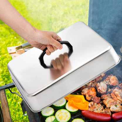 ZEAYEA 2 Pack Cheese Melting Dome, Rectangular Stainless Steel Steam Basting Cover with Heat Proof Handle, Griddle Basting Cover, BBQ Grilling Accessories, Indoor or Outdoor Camping, 13" x 11.3"