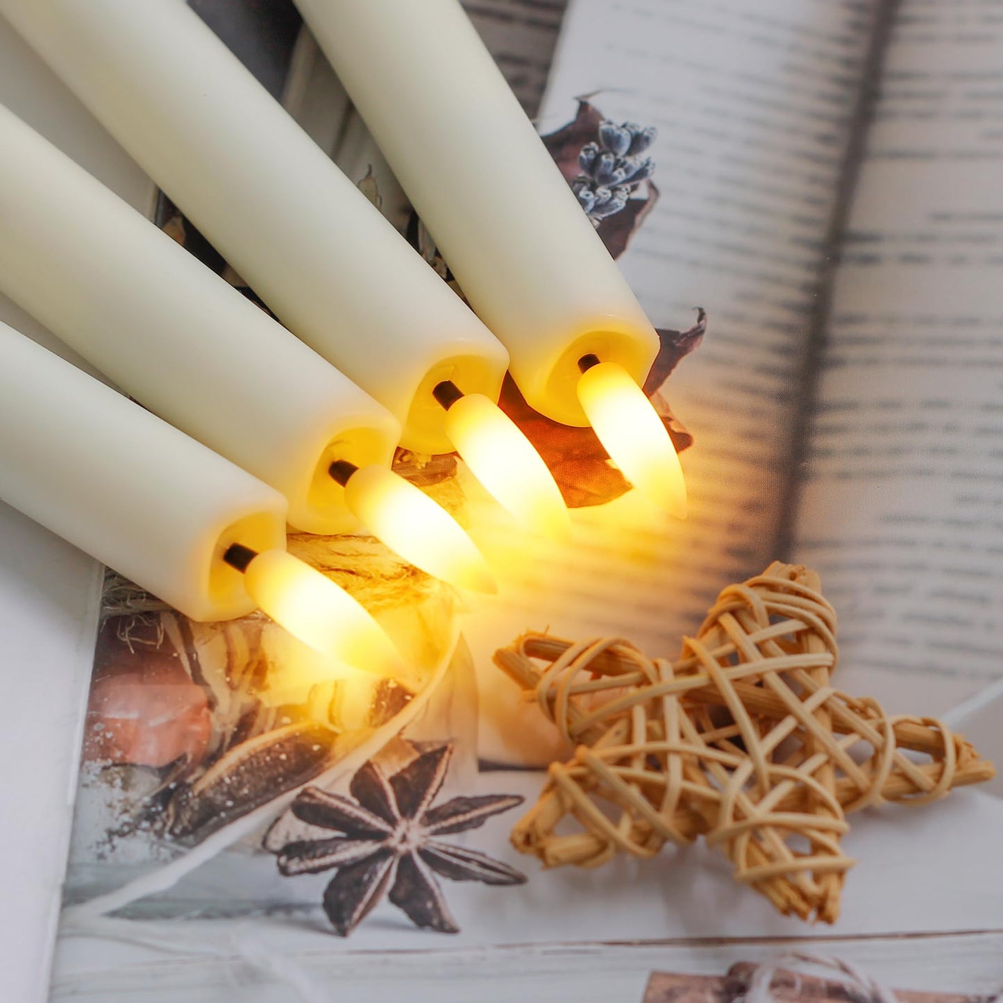 Yeelida Battery Operated Flameless Taper Candles with Two Remote Timer, 6.4" LED 3D-Wick Window Candles, Flickering Long-Lasting Warm Light Electric Pack of 6 Flameless Candlesticks (0.78" Dia, Ivory)