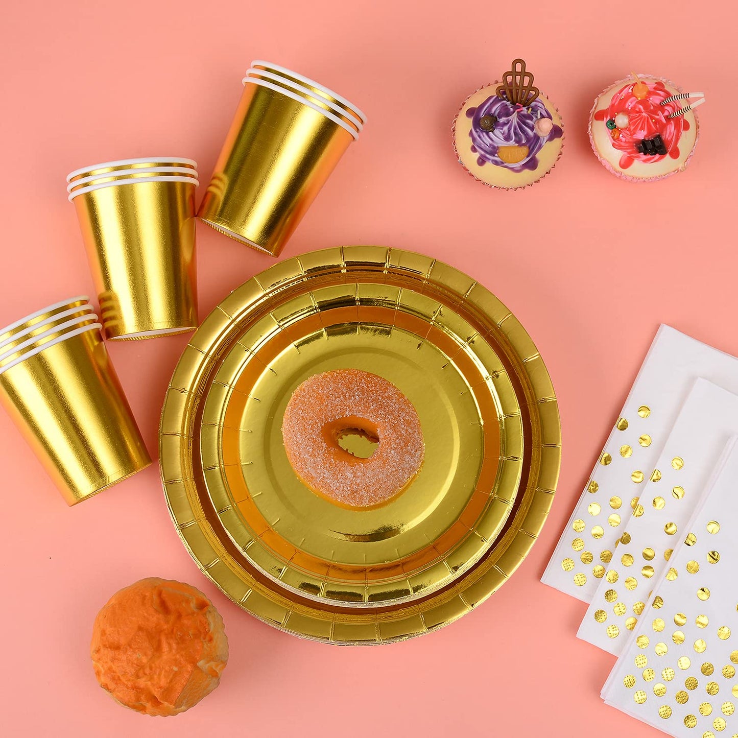 200Pcs Solid Gold Party Supplies - Gold Paper Plates & Napkins Cups Silverware Serves 25 Sets for Wedding Bridal Shower Engagement Birthday Parties (Gold)