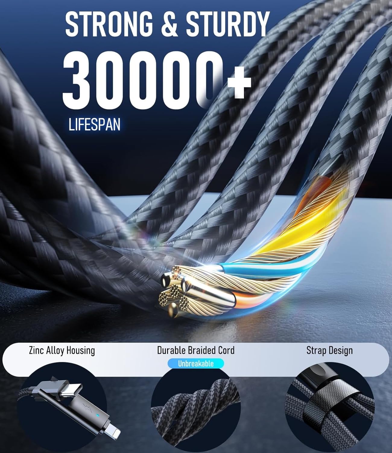 240W 4-in-1 Charging Cable，2Pack 10ft/3M Nylon Braided Multi Charger Cord USB C to C/USB C to L/USB A to C/USB A to L Fast Charge Cable Compatible with iPhone 16/15, Galaxy, MacBook, Tablet (2, 3M)