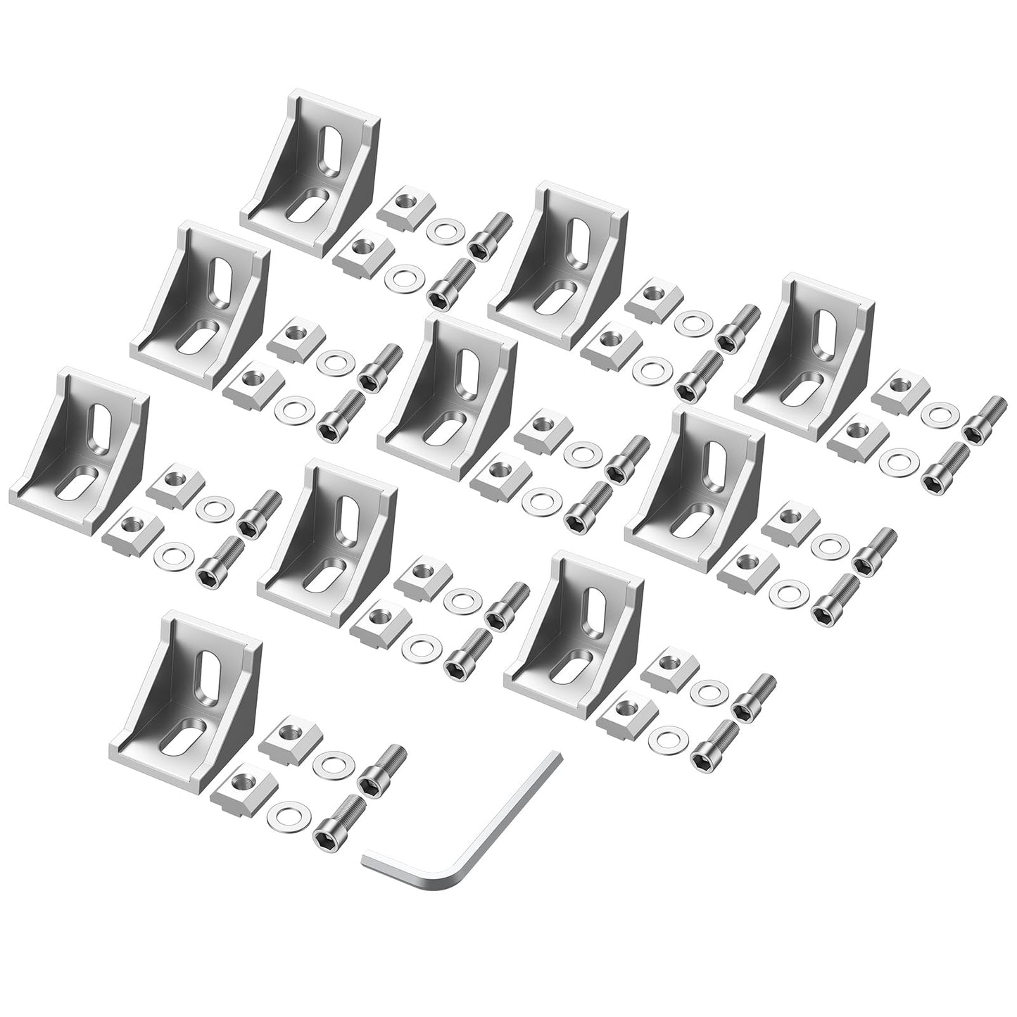 Justech 10PCS 4040 4080 Aluminum Extrusion Profile Connector, Corner Mounting Bracket L Shape Right Angle Joint Brace Inside Corner Bracket Slot 8mm with 40 PCS T Nuts and Hex Screw Bolts-Silver