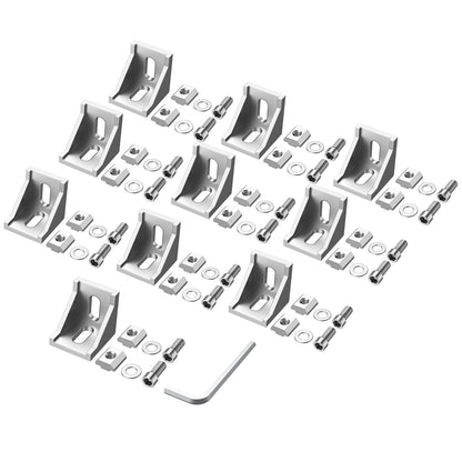 Justech 10PCS 4040 4080 Aluminum Extrusion Profile Connector, Corner Mounting Bracket L Shape Right Angle Joint Brace Inside Corner Bracket Slot 8mm with 40 PCS T Nuts and Hex Screw Bolts-Silver