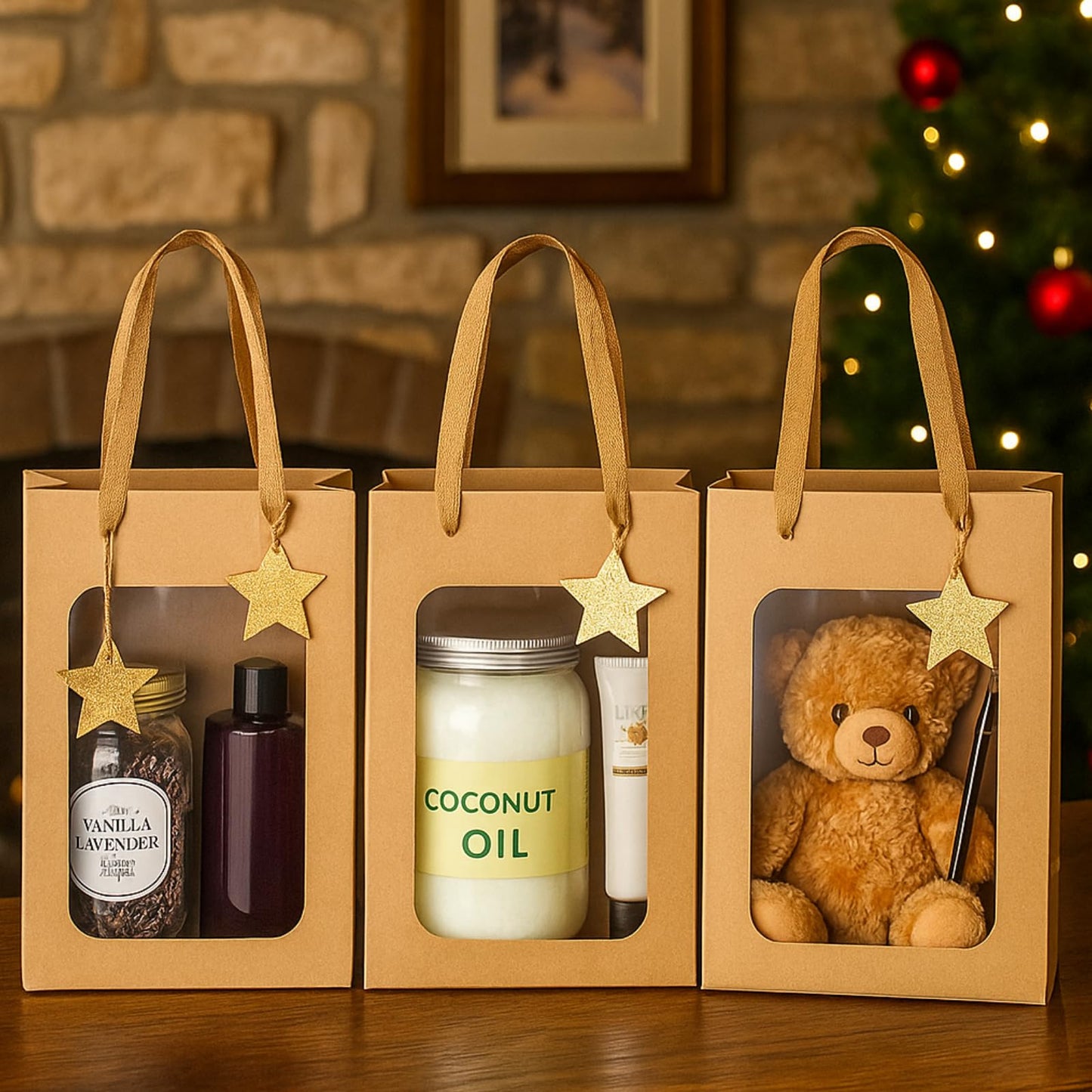 ZENFUN 30 Packs Brown Gift Bags with Handles, Kraft Shopping Bags with Transparent Window, 9.8 x 7 x 5 Inch Paper Gift Bags for for Presents, Birthday, Wedding, Valentine's Day