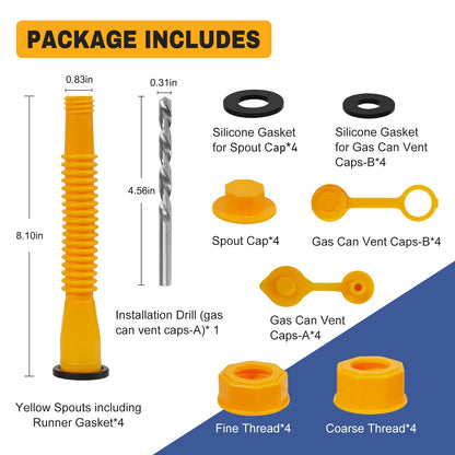 33 Pcs Gas Can Nozzle Replacement Kit, Gas Can Spouts Fits 5 Gallon Gasoline Cans, with Flexible Nozzles, Screw Collar Caps, Thicker Gasket, Spout Cap, Drill Bit and Fuel Vent Caps - for Smooth Flow