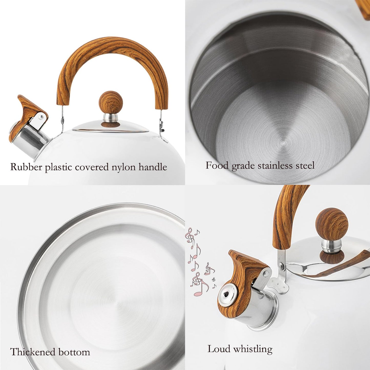 STARNOONTEK Tea Kettle, 88 Ounce 2.5L Stainless Steel Stove Top Whistling Tea Kettle Stainless Steel with Handle for Electric Stove Gas Stove(White)